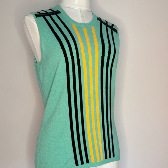Jamie Sadock Sleeveless Knit Top – Teal with Yellow & Black Stripes - Picture 6 of 9